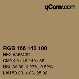 Color code: RGB 166 140 100 | qconv.com