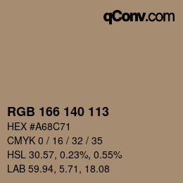 Color code: RGB 166 140 113 | qconv.com
