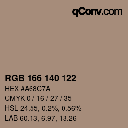 Color code: RGB 166 140 122 | qconv.com