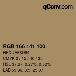 Color code: RGB 166 141 100 | qconv.com