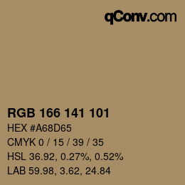 Color code: RGB 166 141 101 | qconv.com