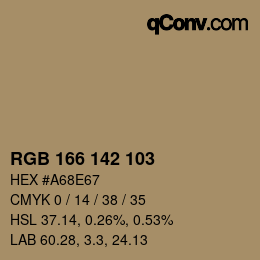 Color code: RGB 166 142 103 | qconv.com