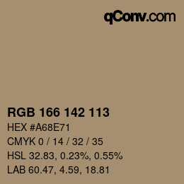 Color code: RGB 166 142 113 | qconv.com