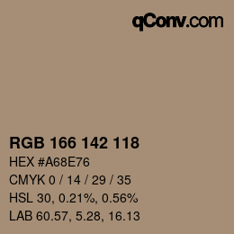 Color code: RGB 166 142 118 | qconv.com