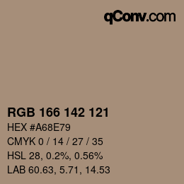 Color code: RGB 166 142 121 | qconv.com