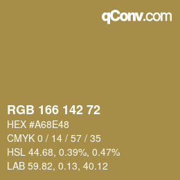 Color code: RGB 166 142 72 | qconv.com