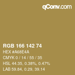 Color code: RGB 166 142 74 | qconv.com