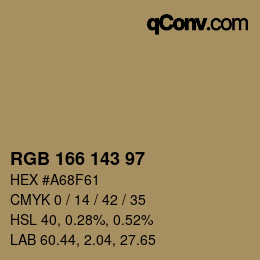 Color code: RGB 166 143 97 | qconv.com