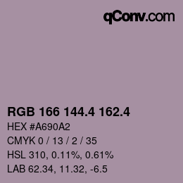 カラーコード: RGB 166 144.4 162.4 | qconv.com