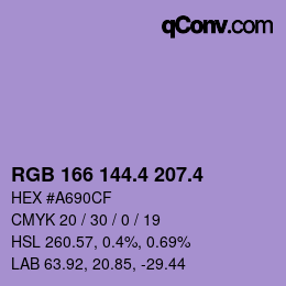 カラーコード: RGB 166 144.4 207.4 | qconv.com