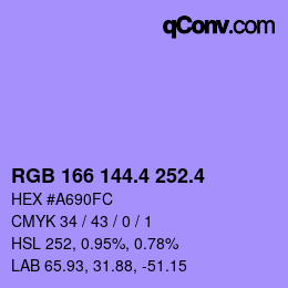 カラーコード: RGB 166 144.4 252.4 | qconv.com
