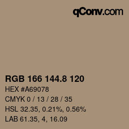 カラーコード: RGB 166 144.8 120 | qconv.com