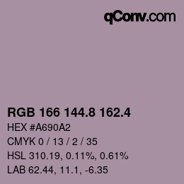 カラーコード: RGB 166 144.8 162.4 | qconv.com
