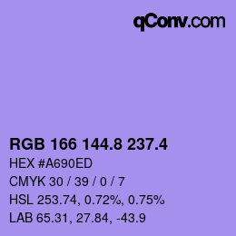 カラーコード: RGB 166 144.8 237.4 | qconv.com