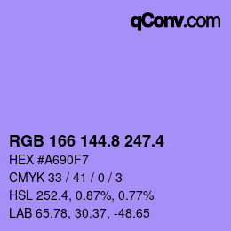 カラーコード: RGB 166 144.8 247.4 | qconv.com