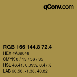 カラーコード: RGB 166 144.8 72.4 | qconv.com