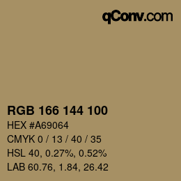 Color code: RGB 166 144 100 | qconv.com