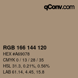 Farbcode: RGB 166 144 120 | qconv.com