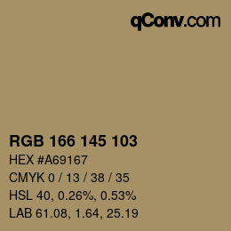 Color code: RGB 166 145 103 | qconv.com