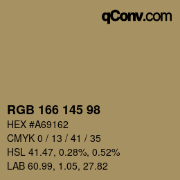 Color code: RGB 166 145 98 | qconv.com