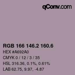 カラーコード: RGB 166 146.2 160.6 | qconv.com