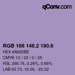 カラーコード: RGB 166 146.2 190.6 | qconv.com