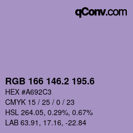 カラーコード: RGB 166 146.2 195.6 | qconv.com