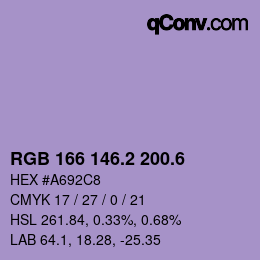 カラーコード: RGB 166 146.2 200.6 | qconv.com