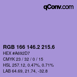 カラーコード: RGB 166 146.2 215.6 | qconv.com