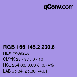 カラーコード: RGB 166 146.2 230.6 | qconv.com