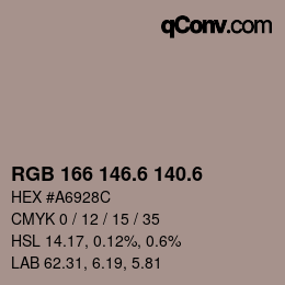 カラーコード: RGB 166 146.6 140.6 | qconv.com