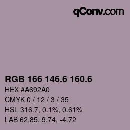 カラーコード: RGB 166 146.6 160.6 | qconv.com