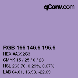 カラーコード: RGB 166 146.6 195.6 | qconv.com