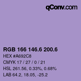 カラーコード: RGB 166 146.6 200.6 | qconv.com
