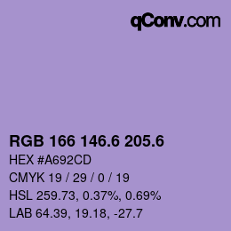 カラーコード: RGB 166 146.6 205.6 | qconv.com