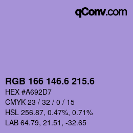 カラーコード: RGB 166 146.6 215.6 | qconv.com