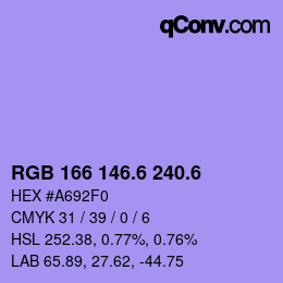 カラーコード: RGB 166 146.6 240.6 | qconv.com