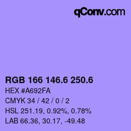 カラーコード: RGB 166 146.6 250.6 | qconv.com