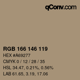 颜色代码: RGB 166 146 119 | qconv.com