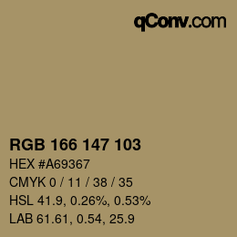カラーコード: RGB 166 147 103 | qconv.com
