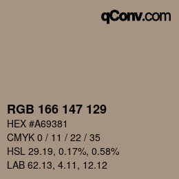 Color code: RGB 166 147 129 | qconv.com