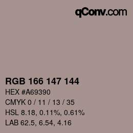 カラーコード: RGB 166 147 144 | qconv.com