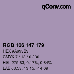 Farbcode: RGB 166 147 179 | qconv.com