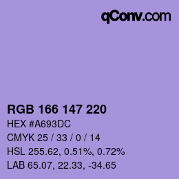 颜色代码: RGB 166 147 220 | qconv.com