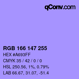 カラーコード: RGB 166 147 255 | qconv.com