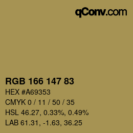 Color code: RGB 166 147 83 | qconv.com