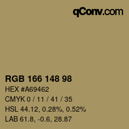 カラーコード: RGB 166 148 98 | qconv.com