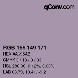 カラーコード: RGB 166 149 171 | qconv.com