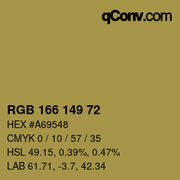 Color code: RGB 166 149 72 | qconv.com