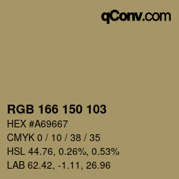 Color code: RGB 166 150 103 | qconv.com